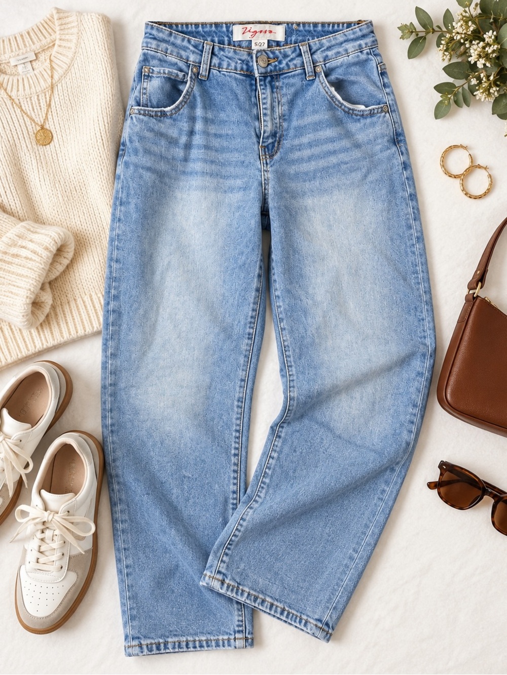 Vigoss Jeans Women’s 5/27 Light Wash High Rise Relaxed Wide Leg Y2K Denim